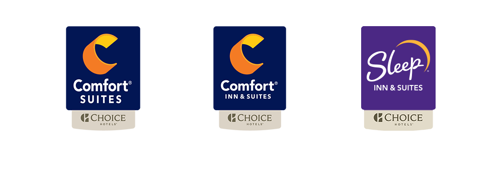 Logos for Comfort Suites, Comfort Inn & Suites, and Sleep Inn & Suites hotels.