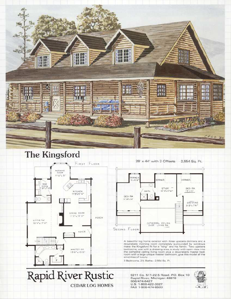 Architectural drawing of a log cabin style house,