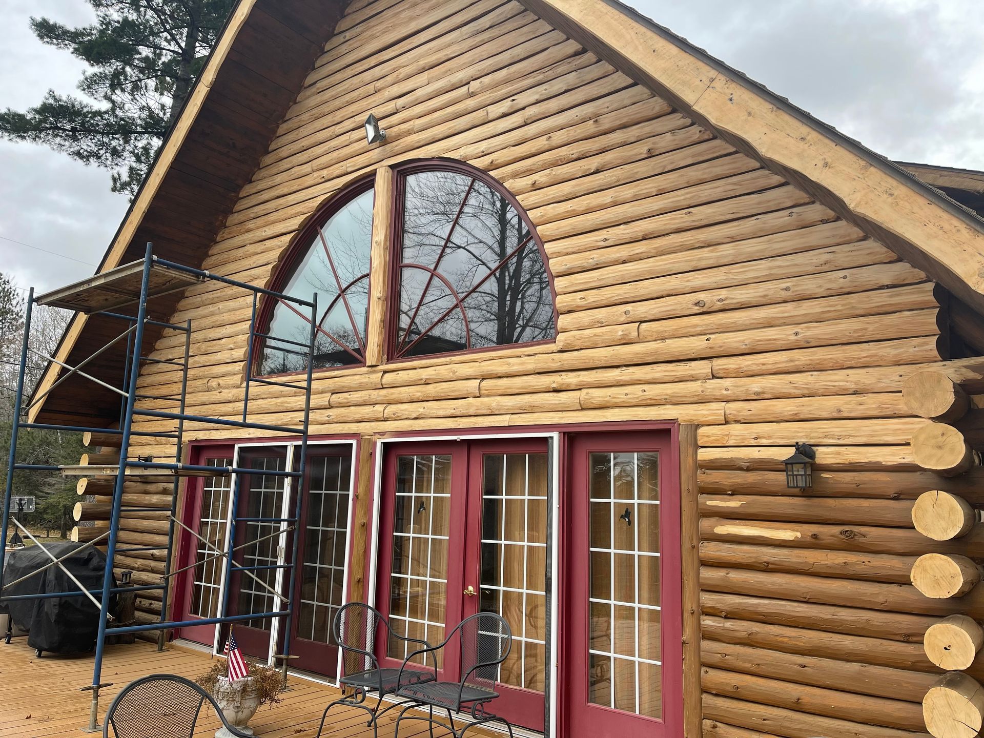 Log cabin exterior before restoration