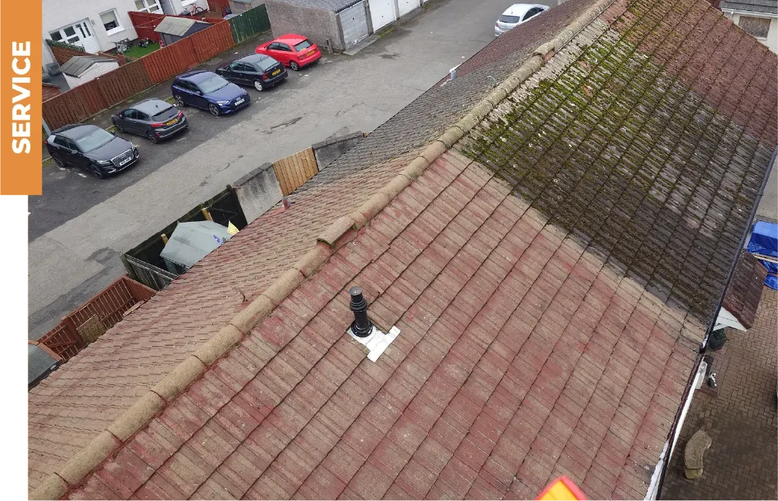 An aerial view of a roof with the word service on the bottom