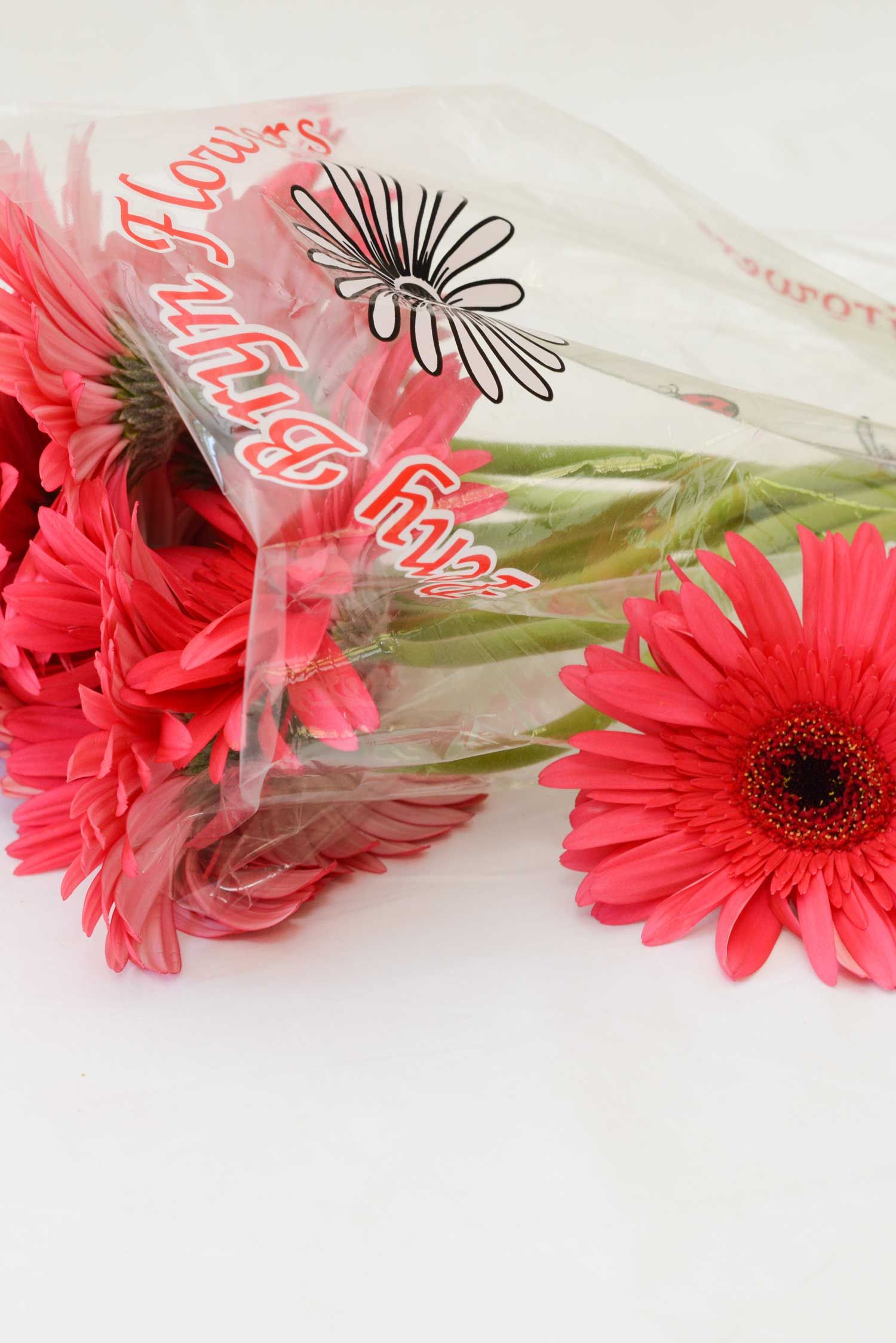 packaged bouquet of flowers