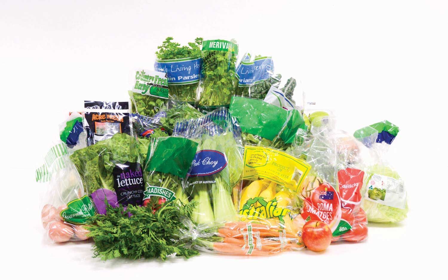 vegetables in plastic bags
