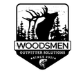 The logo for woodmen outfitter solutions shows a deer in the woods.