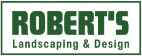 Robert's Landscaping & Design logo. Green text on white, framed by a green border.