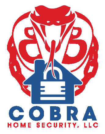 A logo for cobra home security llc with a snake and a house