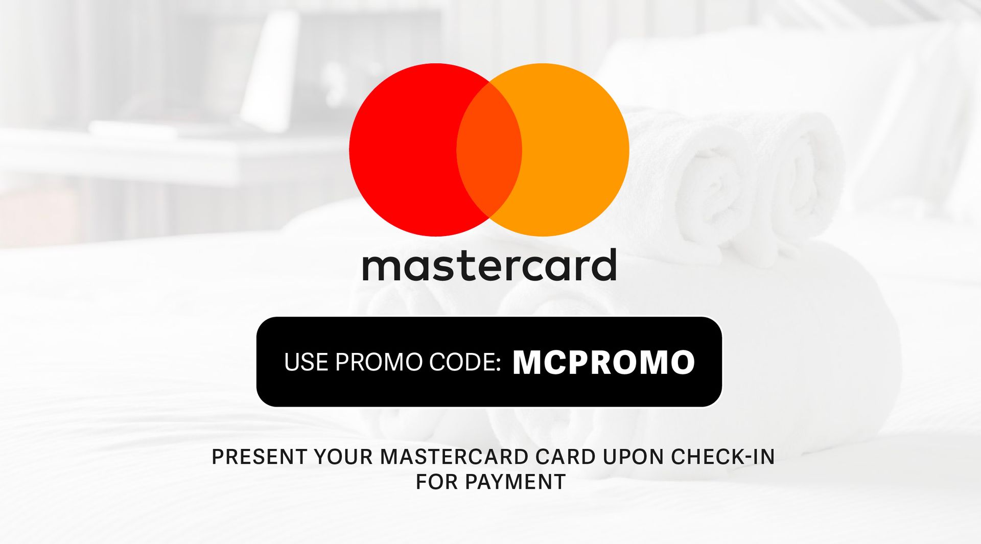 Mastercard promotion. Red/orange Mastercard logo with 