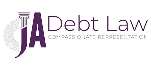 Law office logo with purple diamond-shaped emblem containing