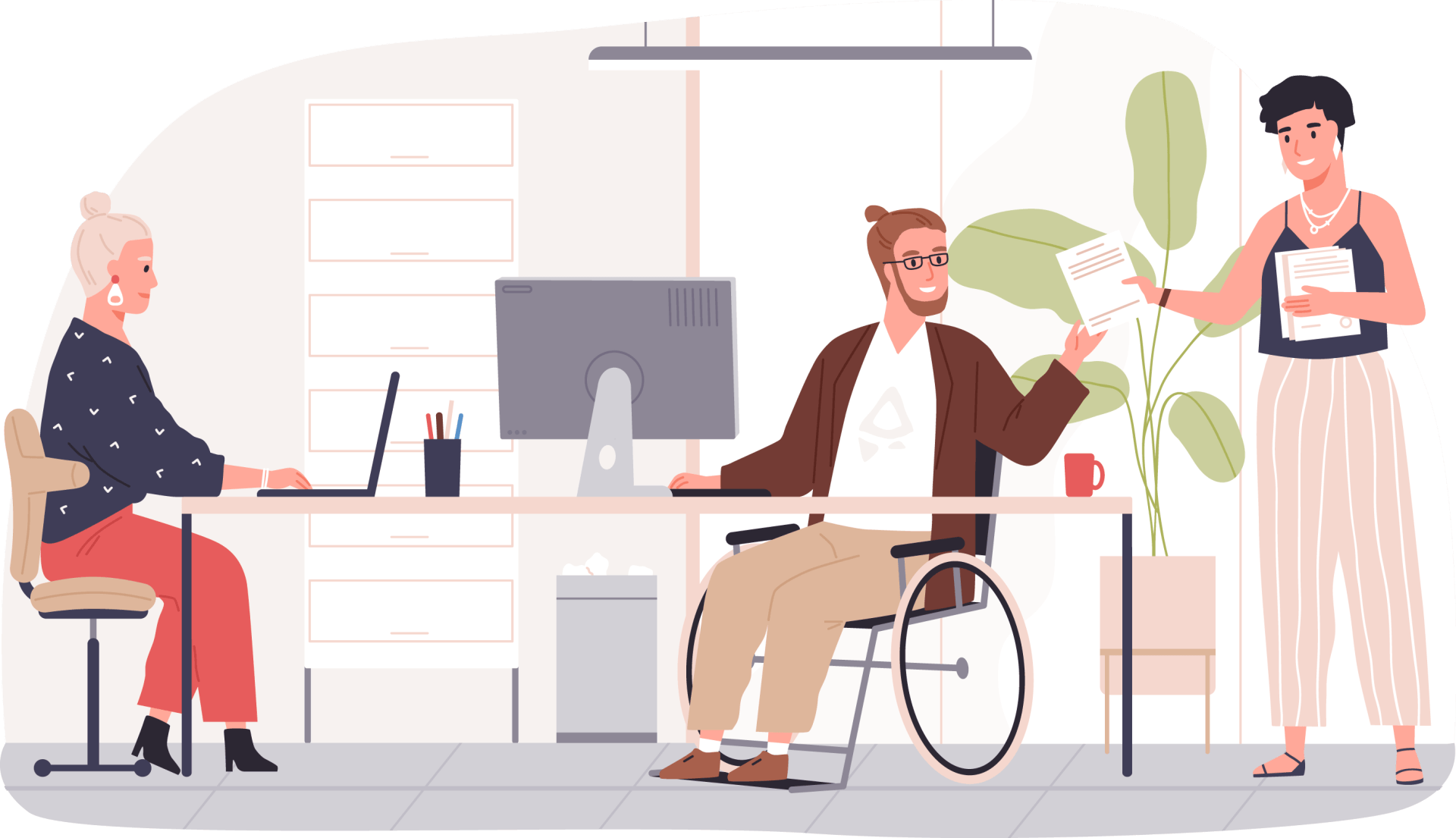 Man In Wheelchair Working Illustration — Aged Care Services in Paget, QLD