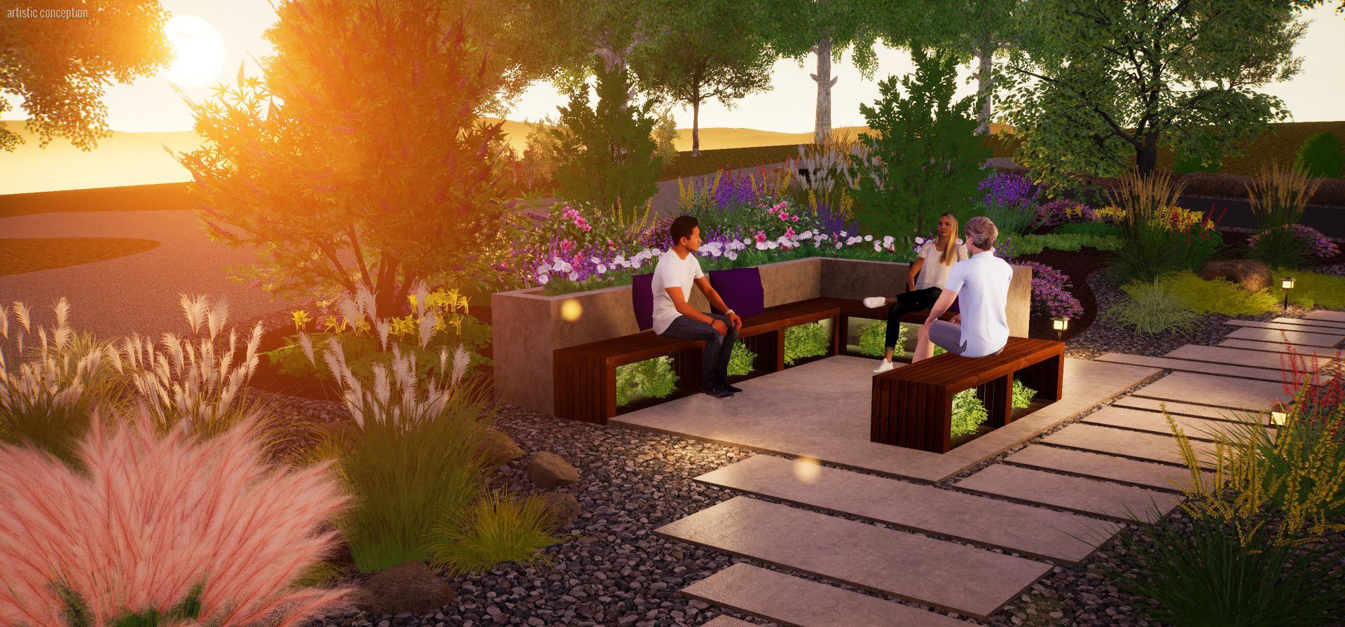 A brick house with a garden in front of it