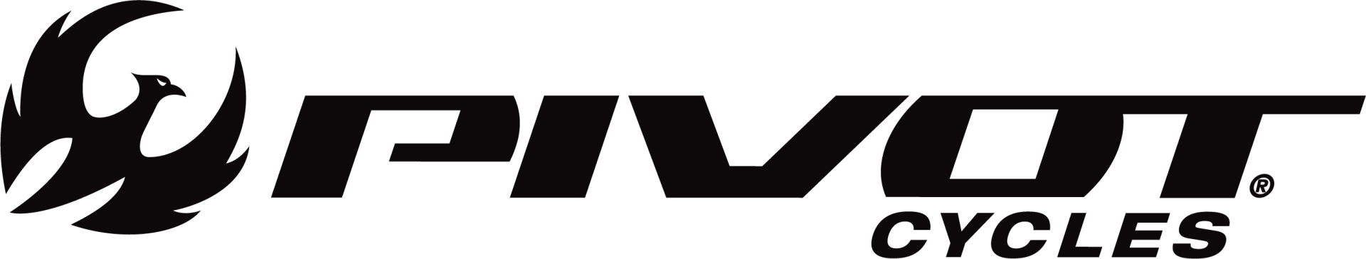 A black and white logo for pivot cycles on a white background