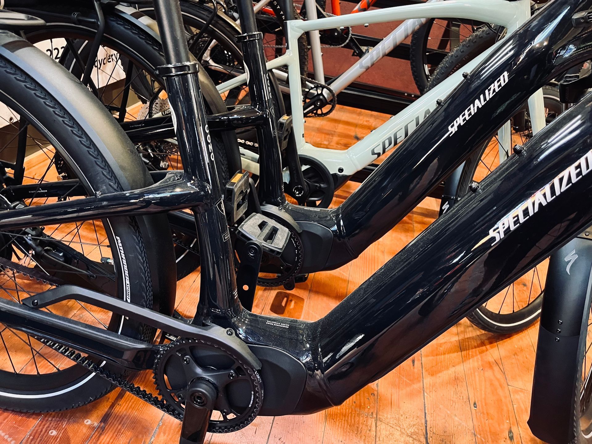 mountain biker riding downhill on rocks