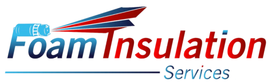 Logo: "Foam Insulation Services" with a foam roll and stylized arrow shapes in red, blue.