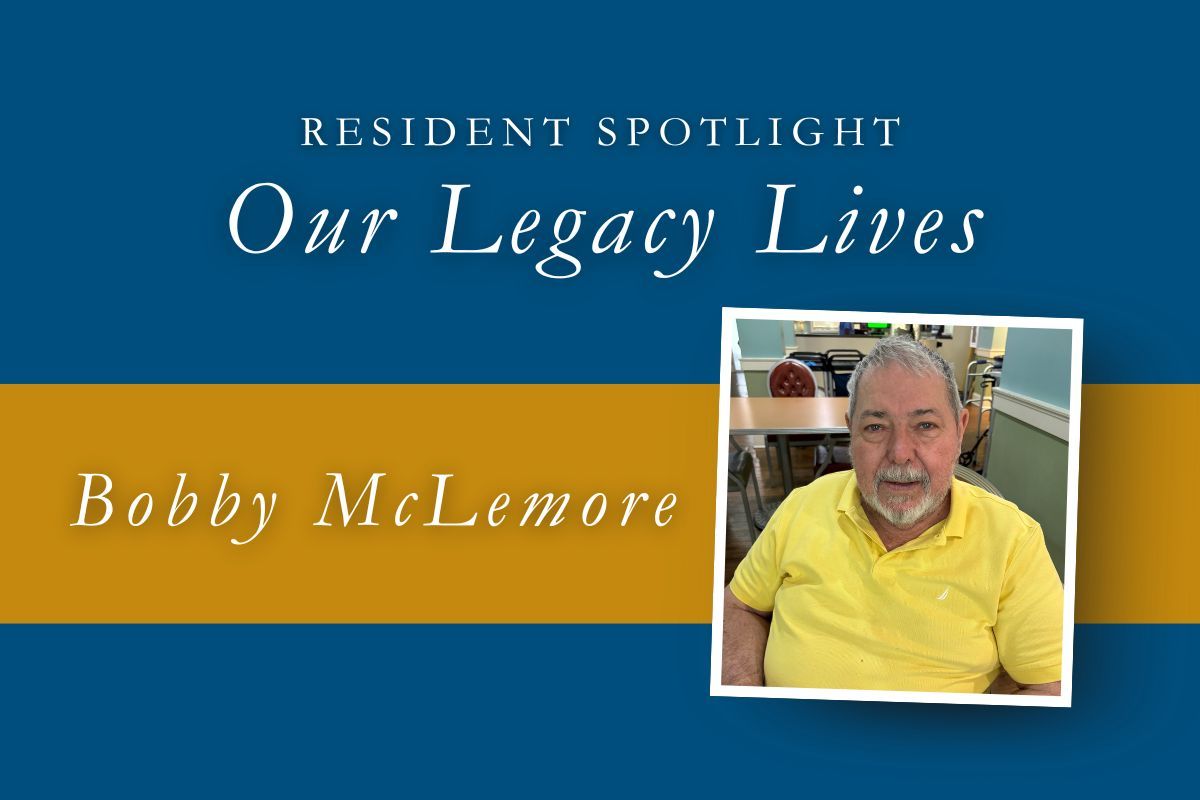Resident Spotlight: Bobby McLemore. Man in yellow shirt, inset image. Text on blue background with gold stripe.