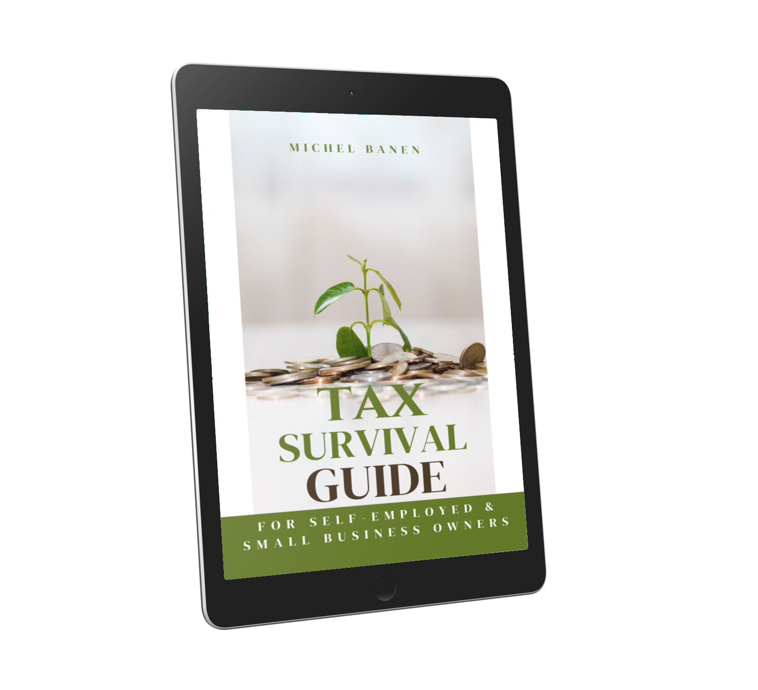 A tablet with a book titled tax survival guide on it