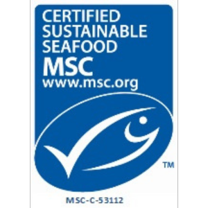 A blue sign that says certified sustainable seafood msc