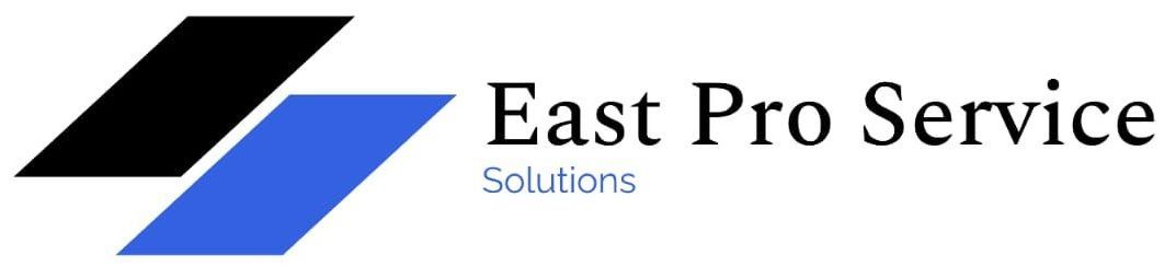 A blue and black logo for East Pro Service