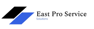 A blue and black logo for East Pro Service