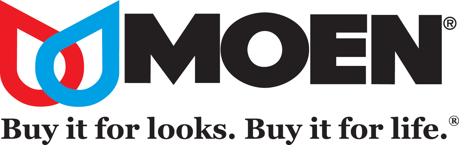 A moen logo that says buy it for looks buy it for life