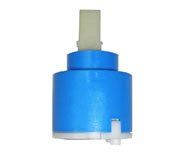 A blue ceramic cartridge for a faucet on a white background.