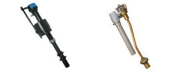 Two different types of toilet flush valves are shown on a white background.