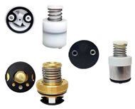 A bunch of different types of valves on a white background.