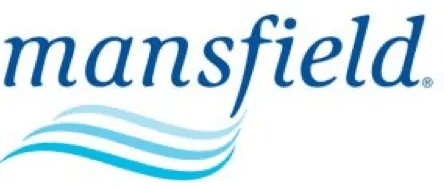 The mansfield logo is blue and white with a wave in the middle.