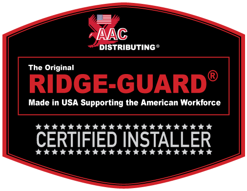 a black and red ridge guard certified installer sign