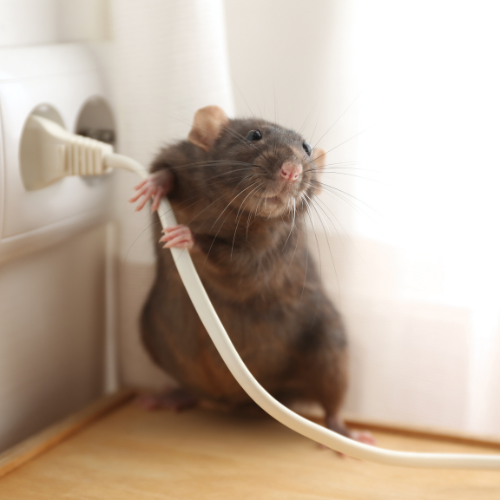 a rat is plugged into a power cord .