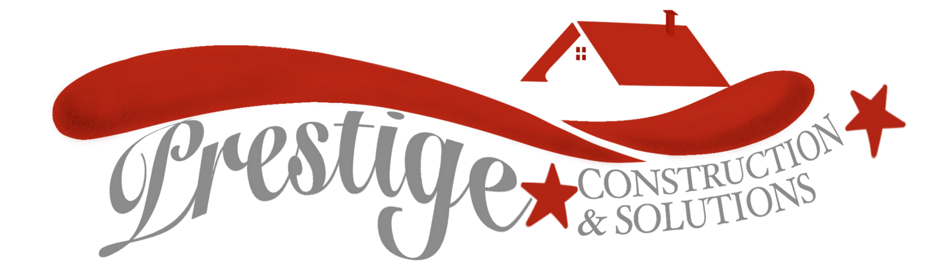 The logo for prestige construction and solutions shows a house with a red roof.