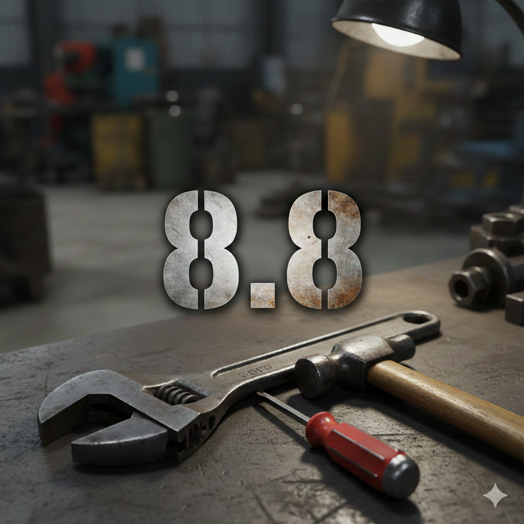 8 point 8 text showing spanner hammer and screwdriver