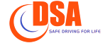 the logo for dsa safe driving for life is orange and blue .