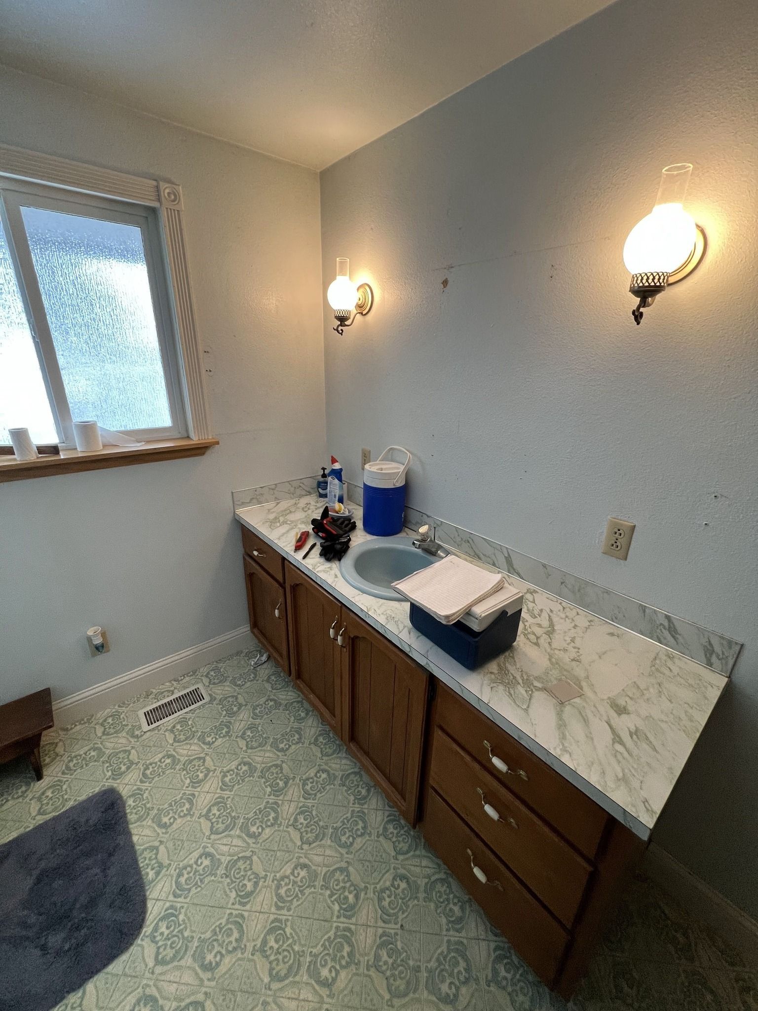 Before image of bathroom countertop