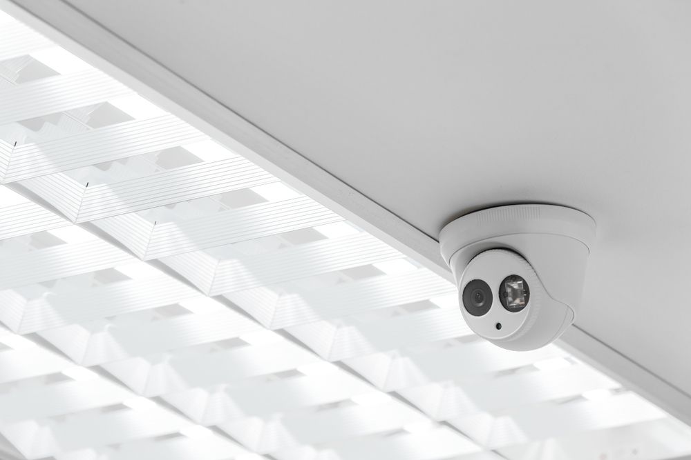 A Security Camera is Mounted on the Ceiling of a Building — State Connect In Bangalow, NSW