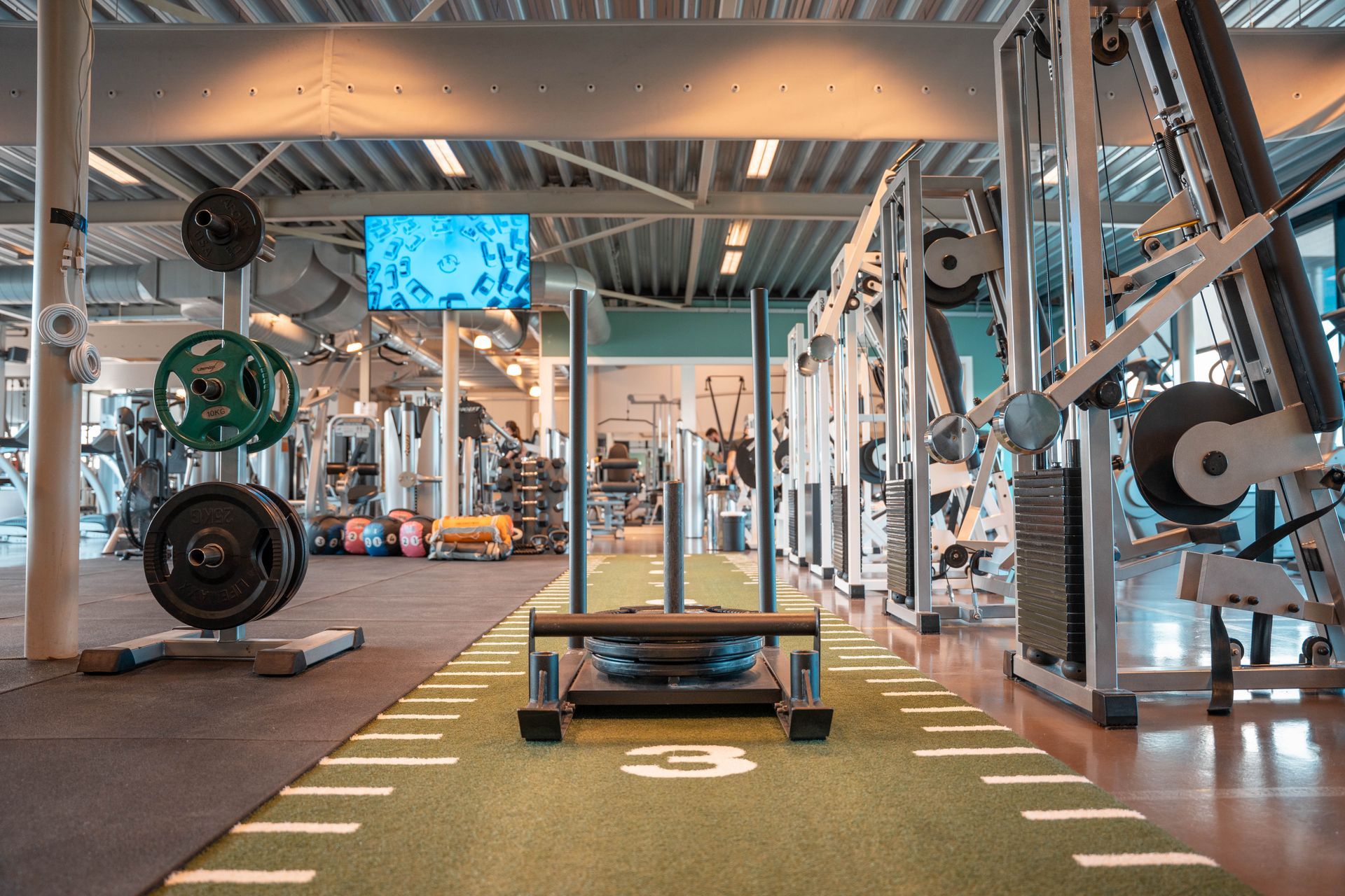 Er staat een slee in het midden van de gymzaal.