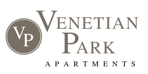 Venetian Park Apartments logo with brown and gold text and circular VP emblem