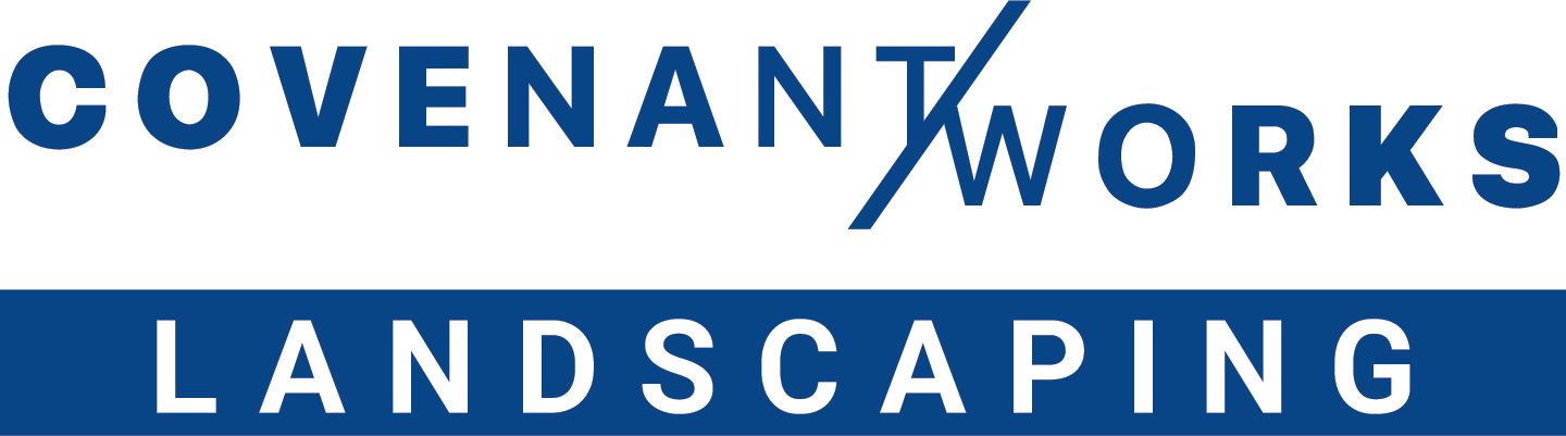 Logo for Covenant Works Landscaping with the words "WORKS" crossed out.
