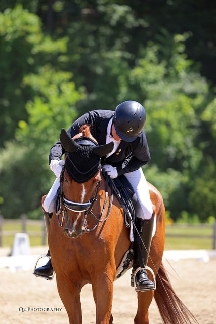 A man is riding a brown horse in a field.