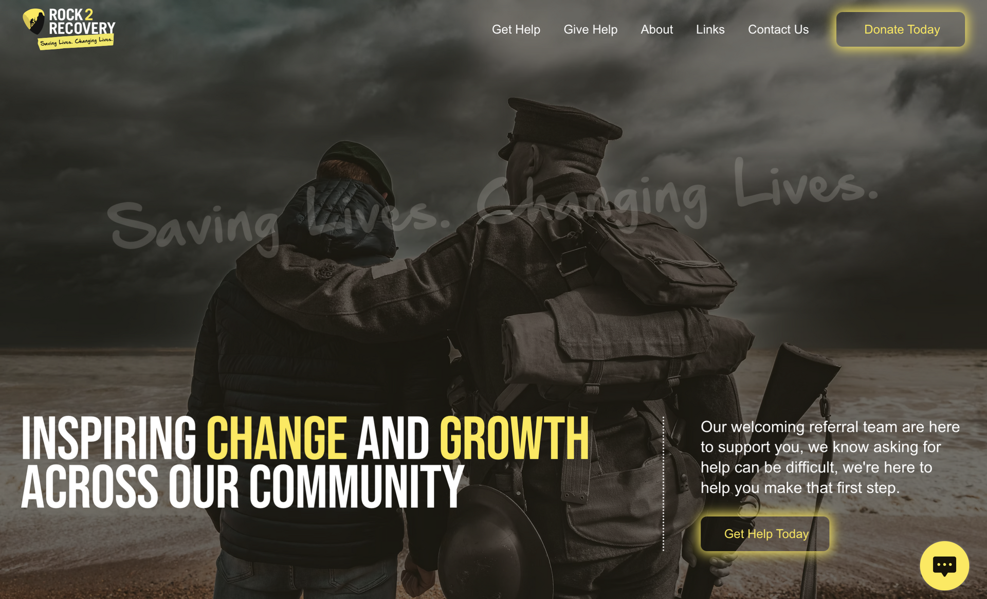 Two soldiers with gear, set in a field. Website header: 