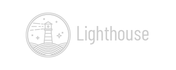 Logo with a lighthouse inside a circle and the word 