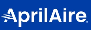 AprilAire logo on a blue background. The white text reads