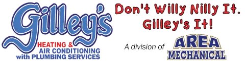 Gilley's Heating & Air Conditioning logo with tagline: "Don't Willy Nilly It. Gilley's It!" Division of AREA MECHANICAL.