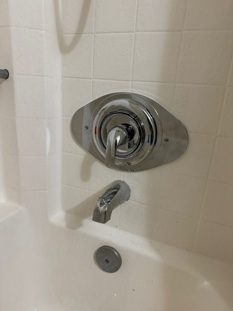 A close up of a bathtub with a shower head and faucet.