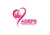 Pink heart with a care symbol, ADEPS logo, and "Comfort Home Care."