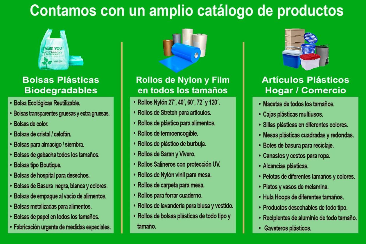 A green poster with the words contamos con un amplio catalogo de productos at the top