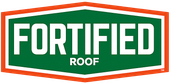 Fortified Roof logo in green and white with orange border