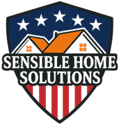 Sensible Home Solutions shield logo with house roofs, stars, and red-and-white stripes