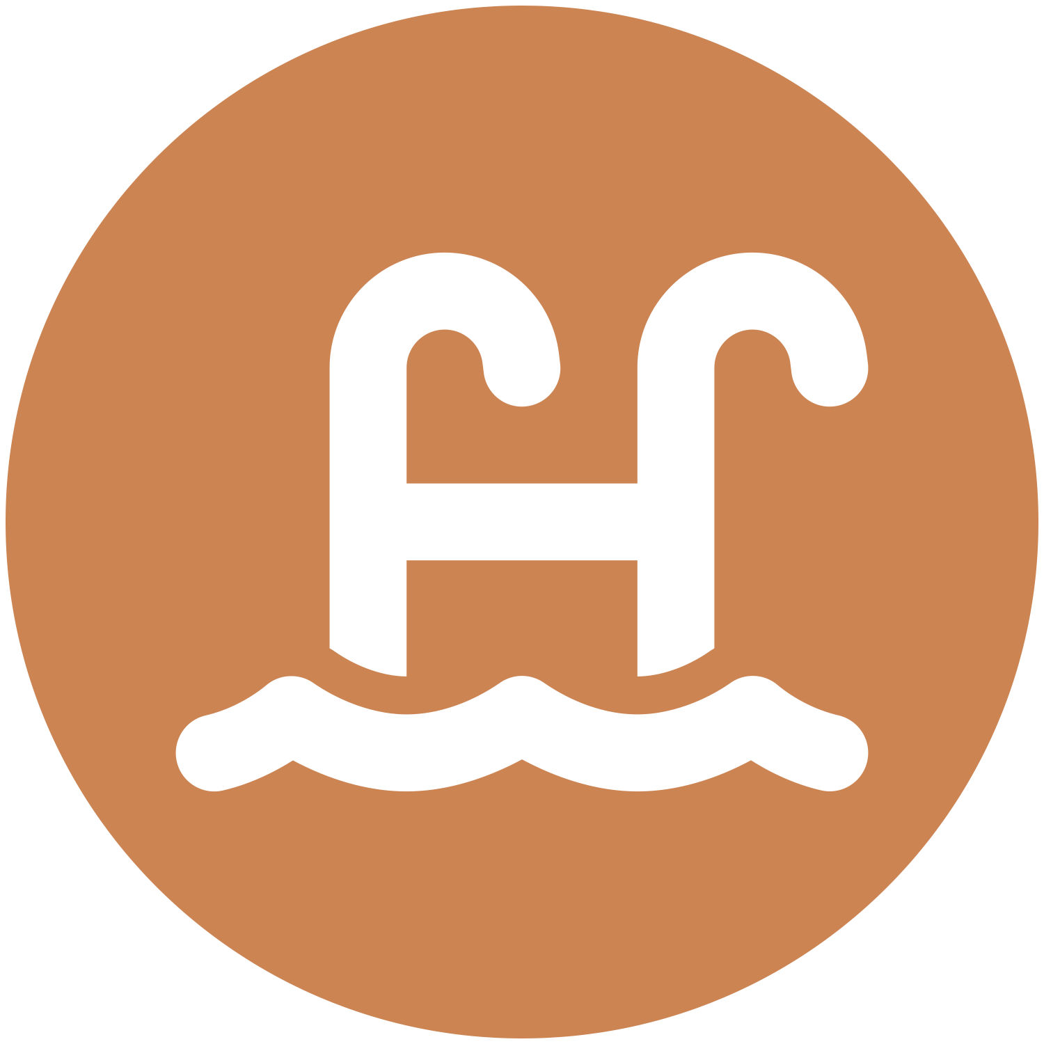 Pool icon with white stairs against a brown circle background.
