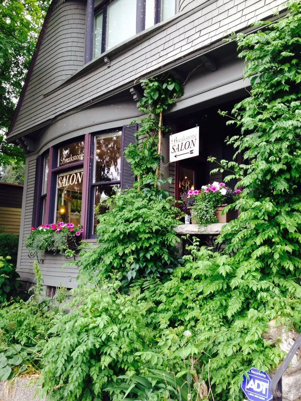 A house with lots of plants and flowers in front of it