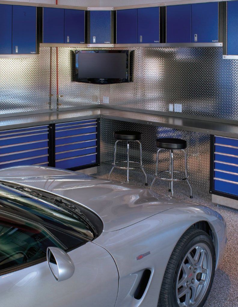 Blue Metal Garage Cabinet Installation