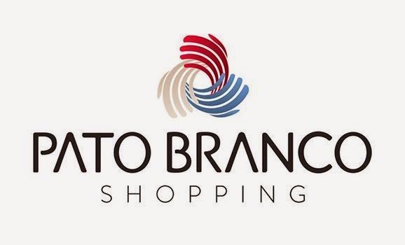 Um logotipo para compras pato branco com um redemoinho vermelho, branco e azul.